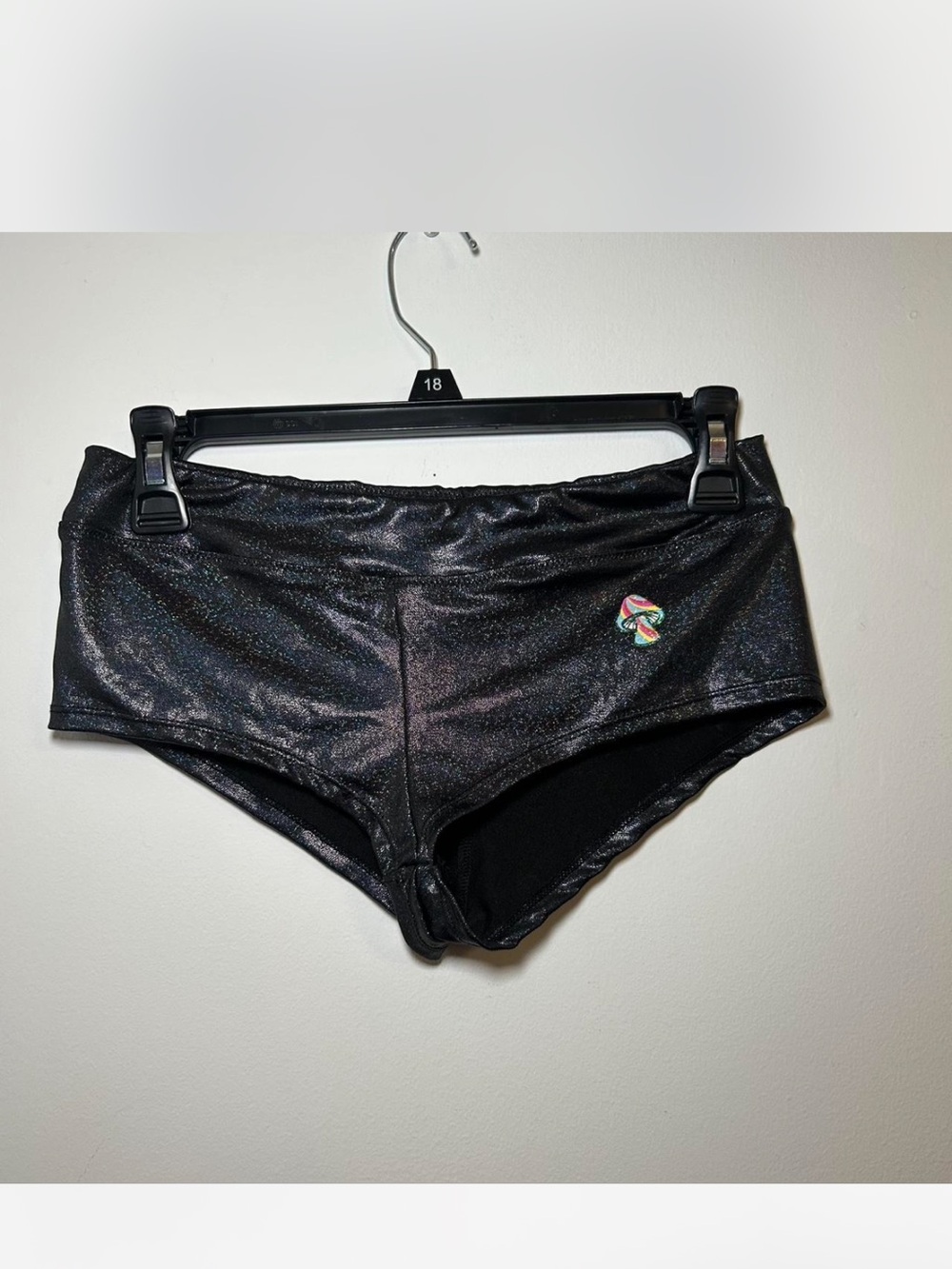 Black Shimmery Dance Shorts with Multicolor Patch